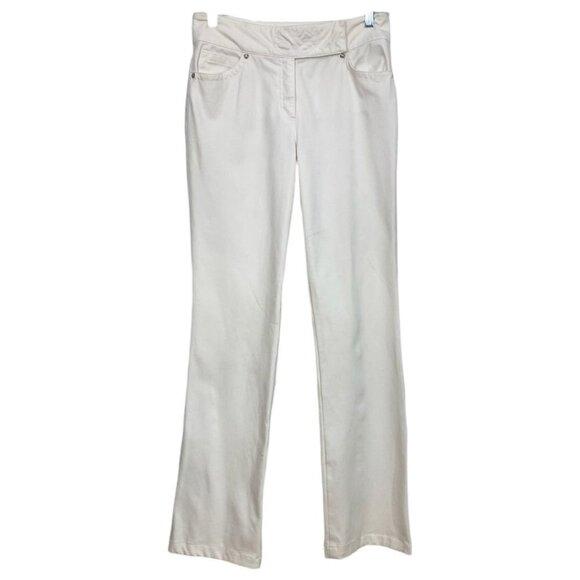 ESCADA IVORY WHITE HIGH RISE STRAIGHT LEG LOGO FRONT STITCH PANEL CLOSURE PANTS - Picture 1 of 9